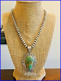 Navajo Alex Sanchez Large Sterling Silver Royston Turquoise Pendant Necklace 925