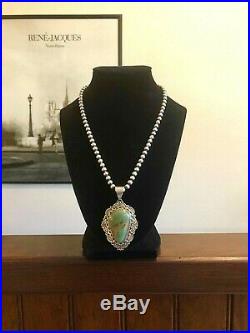 Navajo Alex Sanchez Large Sterling Silver Royston Turquoise Pendant Necklace 925