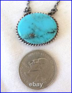 Navajo Alfred Martinez Bar-Link Turquoise Pendant 925 Sterling Silver Necklace