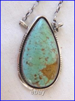 Navajo Alfred Martinez Kingman Turquoise Pendant 925 Sterling Silver Necklace