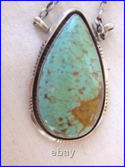 Navajo Alfred Martinez Kingman Turquoise Pendant 925 Sterling Silver Necklace