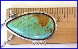 Navajo Alfred Martinez Kingman Turquoise Pendant 925 Sterling Silver Necklace