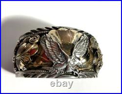 Navajo Allen Chee HEAVY BIG 7.25 Sterling Eagle Squash Cuff Bracelet Native