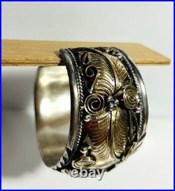 Navajo Allen Chee HEAVY BIG 7.25 Sterling Eagle Squash Cuff Bracelet Native