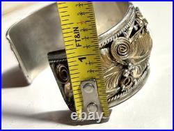 Navajo Allen Chee HEAVY BIG 7.25 Sterling Eagle Squash Cuff Bracelet Native