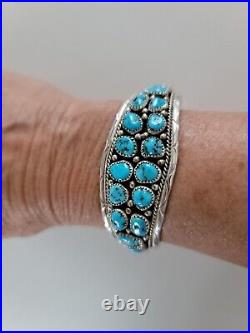 Navajo Anita Whitegoat Kingman Turquoise Cluster Cuff Bracelet Sterling Silver