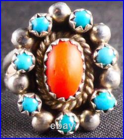 Navajo Antonio Yazzie 925 Sterling Silver Turquoise & Coral Ring Size 6 Navajo Antonio Yazzie 925 Sterling Silver Turquoise & Coral Ring Size 6