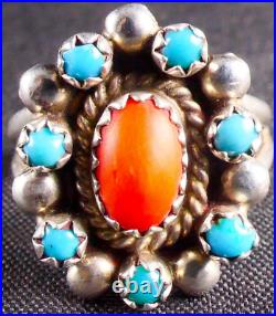 Navajo Antonio Yazzie 925 Sterling Silver Turquoise & Coral Ring Size 6 Navajo Antonio Yazzie 925 Sterling Silver Turquoise & Coral Ring Size 6