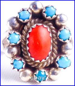 Navajo Antonio Yazzie 925 Sterling Silver Turquoise & Coral Ring Size 6 Navajo Antonio Yazzie 925 Sterling Silver Turquoise & Coral Ring Size 6