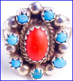 Navajo Antonio Yazzie 925 Sterling Silver Turquoise & Coral Ring Size 6 Navajo Antonio Yazzie 925 Sterling Silver Turquoise & Coral Ring Size 6