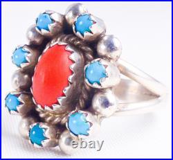 Navajo Antonio Yazzie 925 Sterling Silver Turquoise & Coral Ring Size 6 Navajo Antonio Yazzie 925 Sterling Silver Turquoise & Coral Ring Size 6