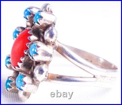 Navajo Antonio Yazzie 925 Sterling Silver Turquoise & Coral Ring Size 6 Navajo Antonio Yazzie 925 Sterling Silver Turquoise & Coral Ring Size 6