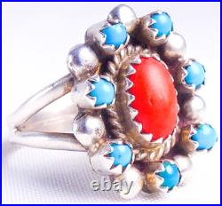 Navajo Antonio Yazzie 925 Sterling Silver Turquoise & Coral Ring Size 6 Navajo Antonio Yazzie 925 Sterling Silver Turquoise & Coral Ring Size 6