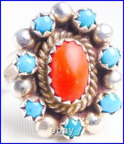 Navajo Antonio Yazzie 925 Sterling Silver Turquoise & Coral Ring Size 6 Navajo Antonio Yazzie 925 Sterling Silver Turquoise & Coral Ring Size 6