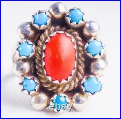 Navajo Antonio Yazzie 925 Sterling Silver Turquoise & Coral Ring Size 6 Navajo Antonio Yazzie 925 Sterling Silver Turquoise & Coral Ring Size 6
