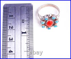 Navajo Antonio Yazzie 925 Sterling Silver Turquoise & Coral Ring Size 6 Navajo Antonio Yazzie 925 Sterling Silver Turquoise & Coral Ring Size 6