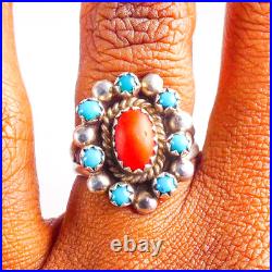 Navajo Antonio Yazzie 925 Sterling Silver Turquoise & Coral Ring Size 6 Navajo Antonio Yazzie 925 Sterling Silver Turquoise & Coral Ring Size 6