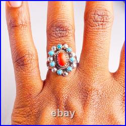 Navajo Antonio Yazzie 925 Sterling Silver Turquoise & Coral Ring Size 6 Navajo Antonio Yazzie 925 Sterling Silver Turquoise & Coral Ring Size 6