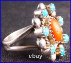 Navajo Antonio Yazzie 925 Sterling Silver Turquoise & Coral Ring Size 6 Navajo Antonio Yazzie 925 Sterling Silver Turquoise & Coral Ring Size 6
