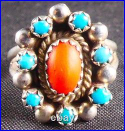 Navajo Antonio Yazzie 925 Sterling Silver Turquoise & Coral Ring Size 6 Navajo Antonio Yazzie 925 Sterling Silver Turquoise & Coral Ring Size 6