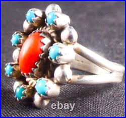 Navajo Antonio Yazzie 925 Sterling Silver Turquoise & Coral Ring Size 6 Navajo Antonio Yazzie 925 Sterling Silver Turquoise & Coral Ring Size 6