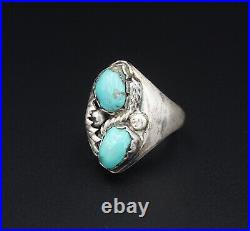 Navajo Artisan Signed Padilla Sterling Silver Turquoise Ring Size 10.5 RS3348