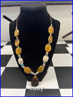 Navajo Artist Charlene Little Sterling Silver Gemstone Necklace Native