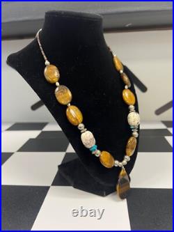 Navajo Artist Charlene Little Sterling Silver Gemstone Necklace Native