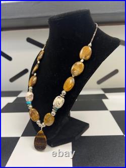 Navajo Artist Charlene Little Sterling Silver Gemstone Necklace Native