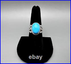Navajo Artist Derrick Gordon Sterling Silver & Oval Turquoise Ring Size 7.75