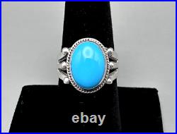 Navajo Artist Derrick Gordon Sterling Silver & Oval Turquoise Ring Size 7.75