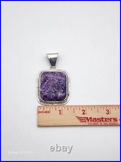 Navajo Artist Signed I. Kee 925 Sterling Silver Charoite Jewelry Pendant 25 Gr