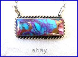Navajo Augustine Largo Dahlia Stone Pendant 18 in. 925 Sterling Silver Necklace