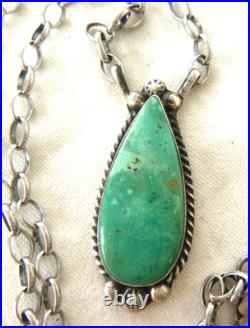 Navajo Augustine Largo Kingman Turquoise Pendant 18 Necklace Sterling Silver