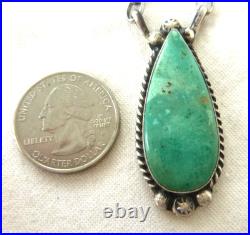 Navajo Augustine Largo Kingman Turquoise Pendant 18 Necklace Sterling Silver