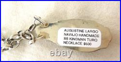 Navajo Augustine Largo Kingman Turquoise Pendant 18 Necklace Sterling Silver