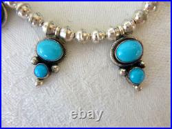 Navajo Beady Tom Sleeping Beauty Turquoise Necklace Earring Sterling Silver NWT