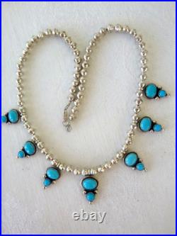 Navajo Beady Tom Sleeping Beauty Turquoise Necklace Earring Sterling Silver NWT