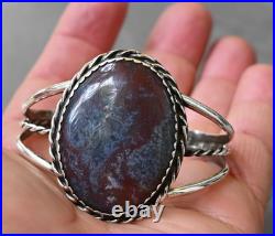 Navajo Benson Yazzie Petrified Wood & Sterling Cuff 6.25 fit with gap 32 grams