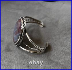 Navajo Benson Yazzie Petrified Wood & Sterling Cuff 6.25 fit with gap 32 grams
