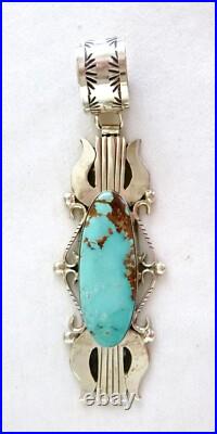 Navajo Betta Lee Pilot Mountain Turquoise Pendant 925 Sterling Silver 4.25 Inch