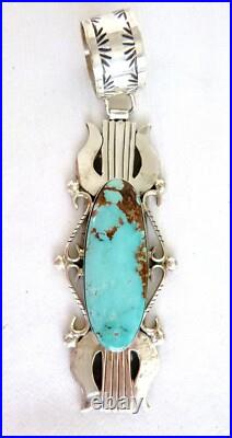 Navajo Betta Lee Pilot Mountain Turquoise Pendant 925 Sterling Silver 4.25 Inch