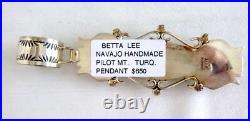 Navajo Betta Lee Pilot Mountain Turquoise Pendant 925 Sterling Silver 4.25 Inch