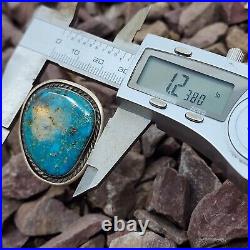 Navajo Big Natural Turquoise Native American Sterling Silver Ring Size 8