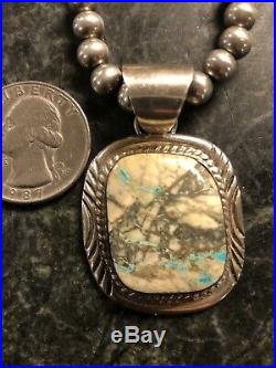 Navajo Bill Mex Sterling Silver Boulder Turquoise Pendant 925 Ball Bead Necklace
