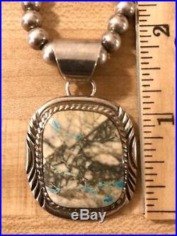 Navajo Bill Mex Sterling Silver Boulder Turquoise Pendant 925 Ball Bead Necklace