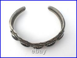 Navajo Black Onyx Row Cuff Bracelet Sterling Silver Hand Made Stamped Vintage
