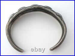 Navajo Black Onyx Row Cuff Bracelet Sterling Silver Hand Made Stamped Vintage