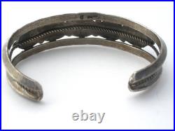 Navajo Black Onyx Row Cuff Bracelet Sterling Silver Hand Made Stamped Vintage
