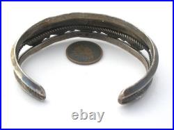 Navajo Black Onyx Row Cuff Bracelet Sterling Silver Hand Made Stamped Vintage